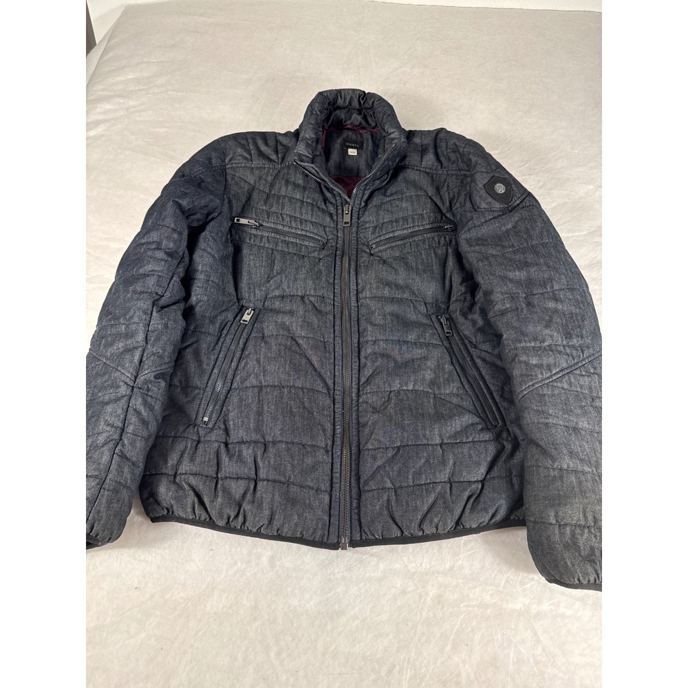 Diesel Mens XXL Denim Look Quilted Puffer Jacket Dark Wash Blue Full Zip Sz XXL
